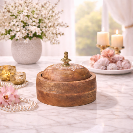 مضيفة خشبية فاخرة بغطاء مزخرف 15 سم 89718